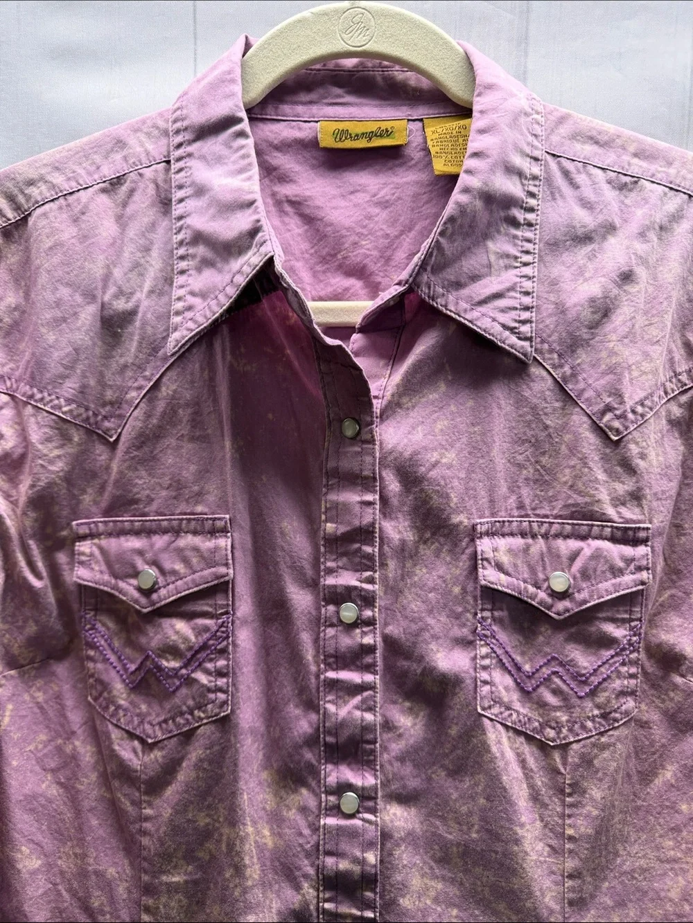 Wrangler Lavender Purple Acid Wash Western Snap Front Long Sleeve Shirt XL - Picture 2 of 9